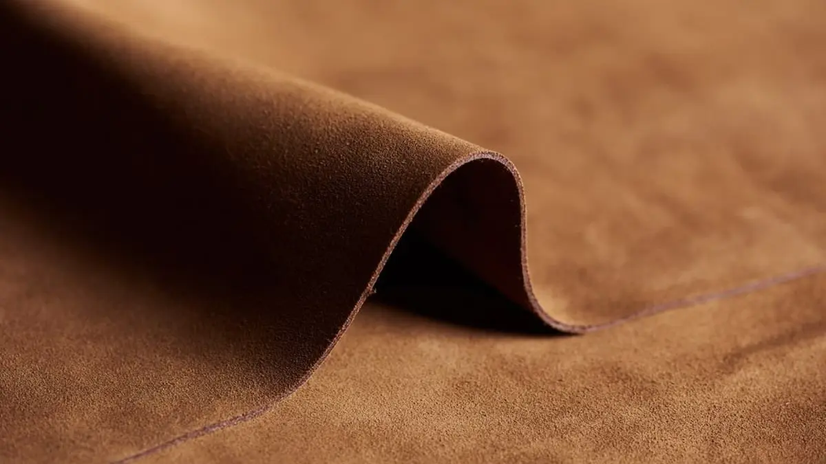 Arkusz brązowej nubukowej skóry o matowej, miękkiej powierzchni