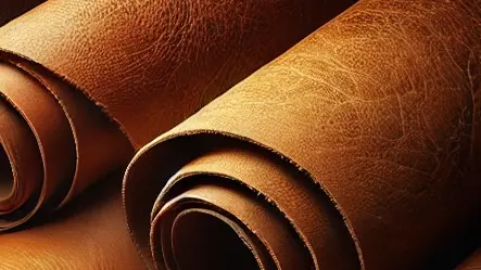 Zrolowane pasy brązowej skóry w ciepłym oświetleniu