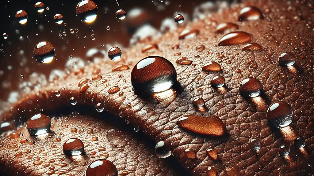 Brązowa skóra pokryta kroplami wody w zbliżeniu